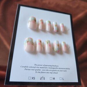 BRAND NEW Short Square Pink & Green Pastel Tie-dye French Tip Acrylic Press Ons